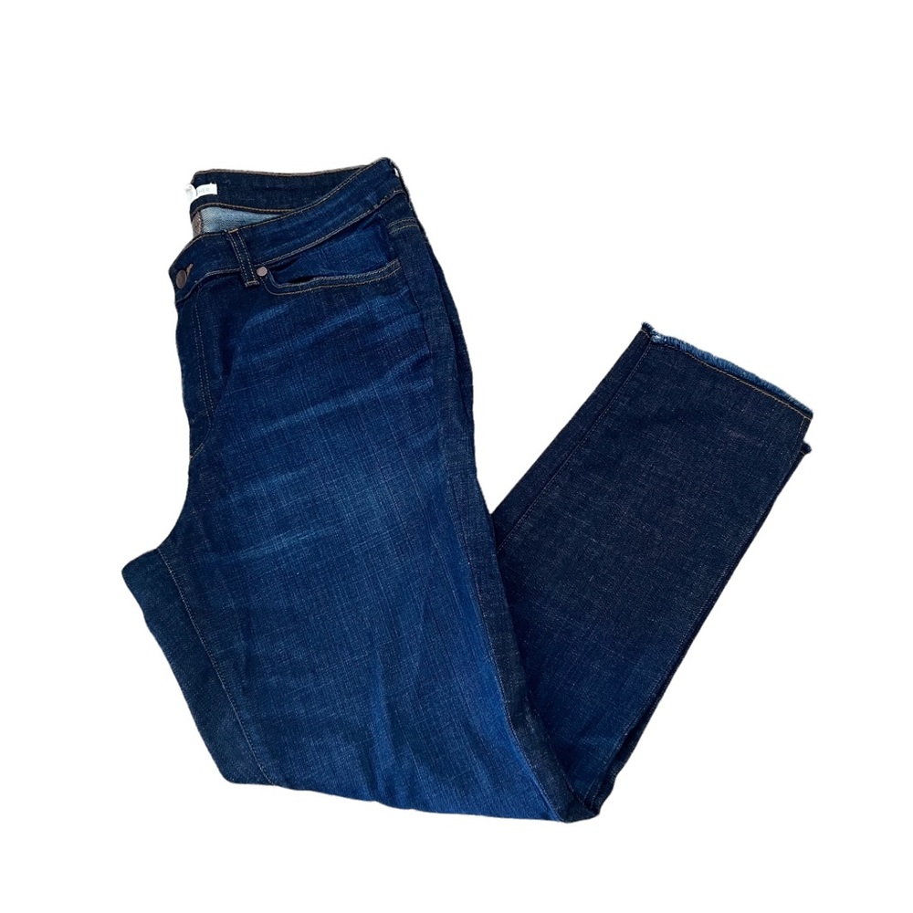 Eileen Fisher Frayed Ankle Classic Blue Denim Jeans size 12